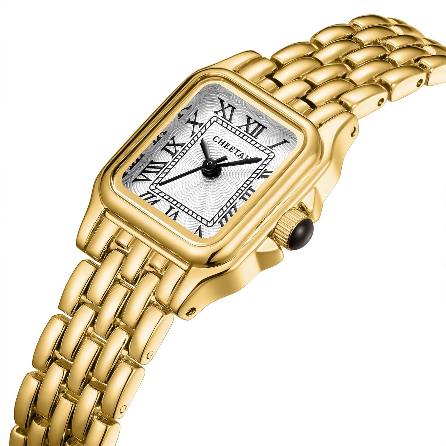 CHEETAH Watches for Women with Small Vintage Bracelet, Gold White Face, Rectangular Case, Roman Dial