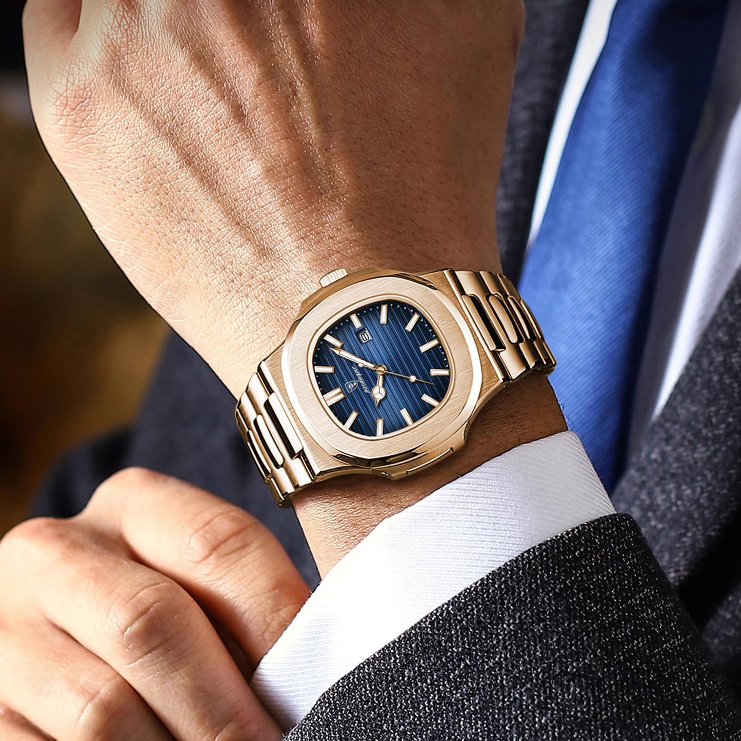 BESTKANG Men Quartz Movement Watch,Waterproof Luminous Men's Watch, Stainless Steel Strap Business Watches (Rose Gold)