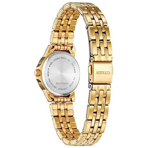 Citizen Quartz Womens Watch, Black Dial, Stainless Steel, Classic, Gold
