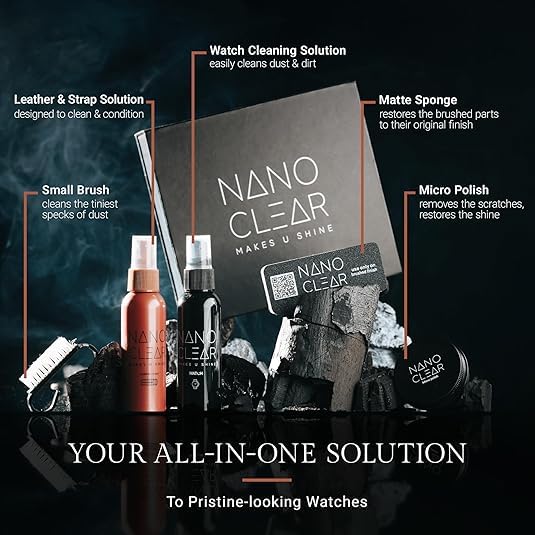 Nano Clear Watch Cleaner & Scratch Remover 2.1. Watch Cleaner Solution, 2 Oz. Watch Renewal. Watch Polish, Microfiber Cloth, Matte Sponge, Cleaning Brush – Watch Cleaning Kit & Repair Kit Accessories