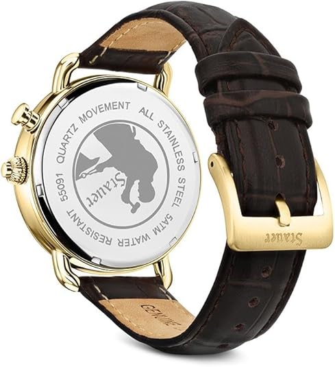 Stauer 1920s Men’s Retrograde Watch with Leather Band - Art Deco Jewelry for Men – Vintage Watch with Brown Leather Watch Band & Unique Retrograde Indicators