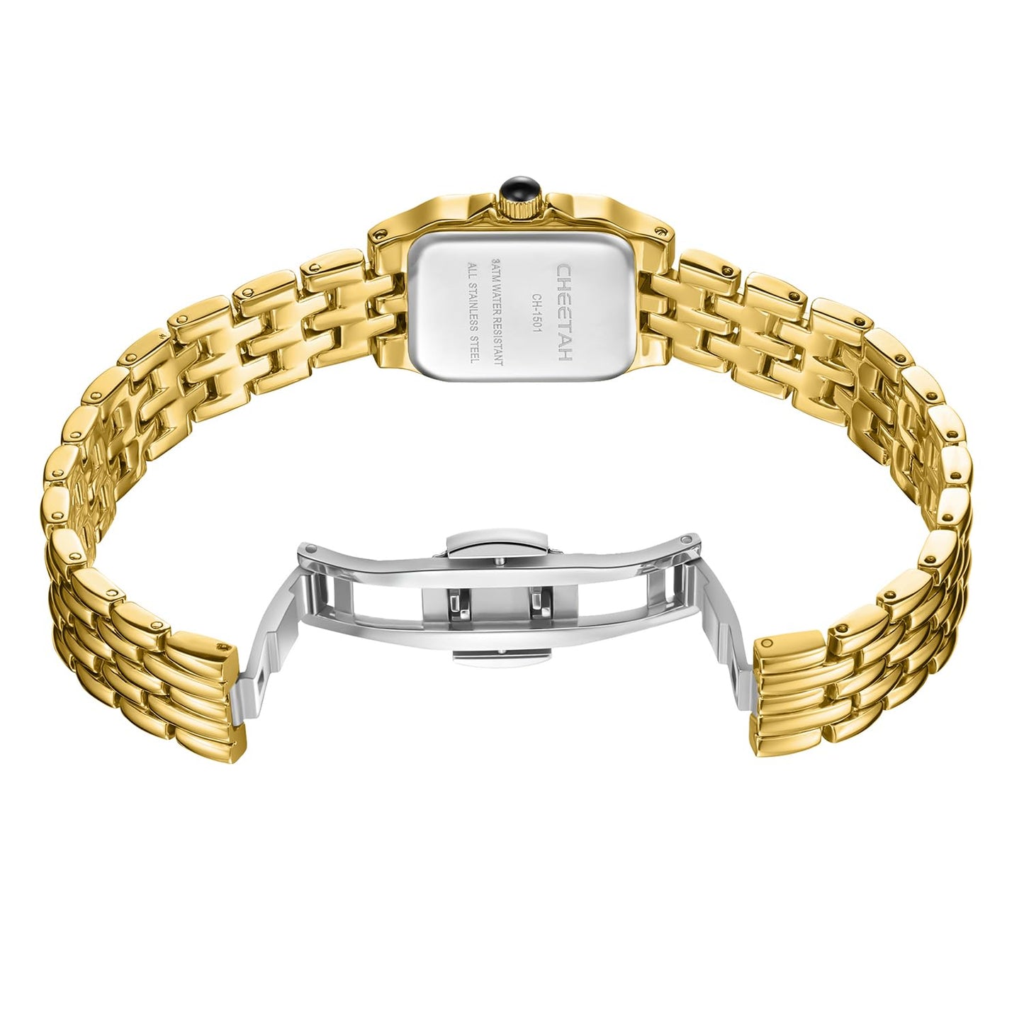 CHEETAH Watches for Women with Small Vintage Bracelet, Gold White Face, Rectangular Case, Roman Dial
