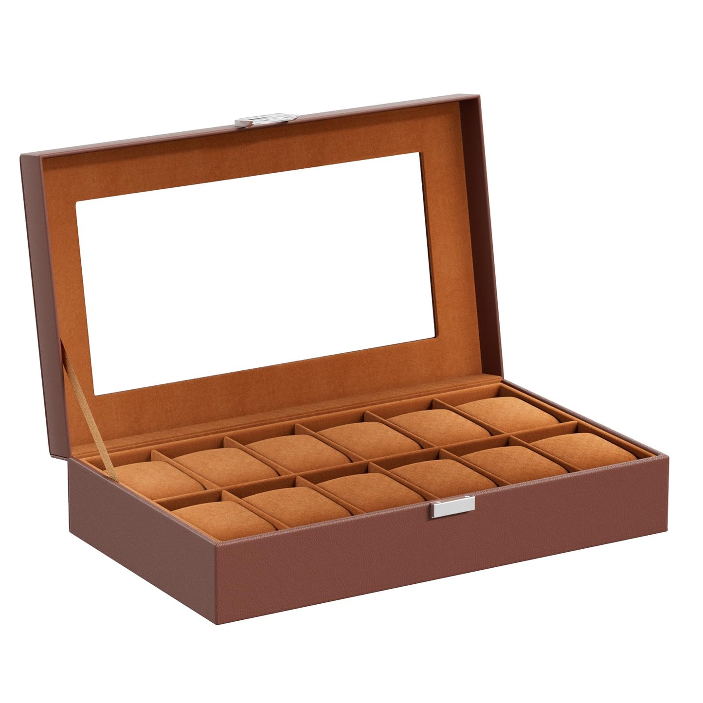 ProCase Watch Box Organizer, 12 Slot Watch Display Case With Glass Lid, Watch Storage Holder Mens Watch Case, Anniversary Birthday Valentine Gifts for Men Women -12 Slot, Brown