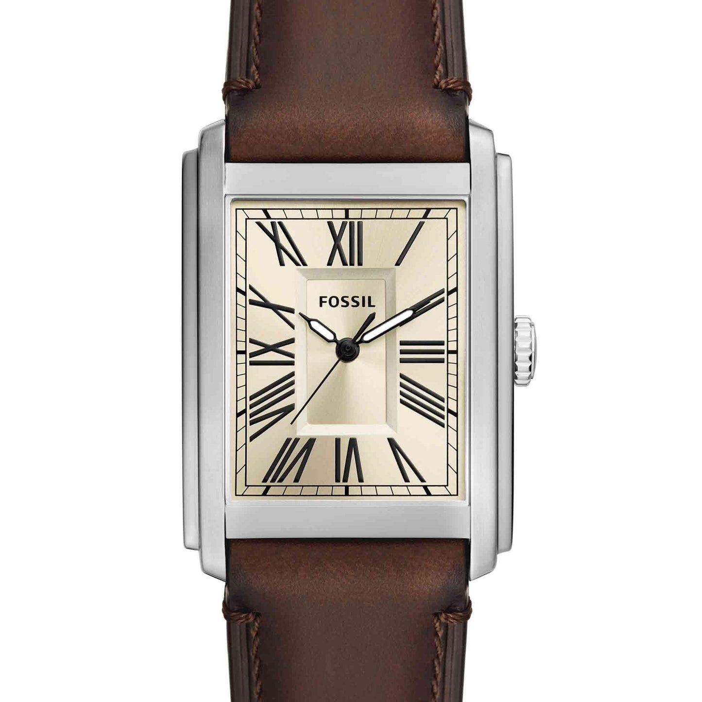 Fossil Men's Watch, Carraway Quartz Stainless Steel Three-Hand Leather Watch for Men, Color: Silver, Brown