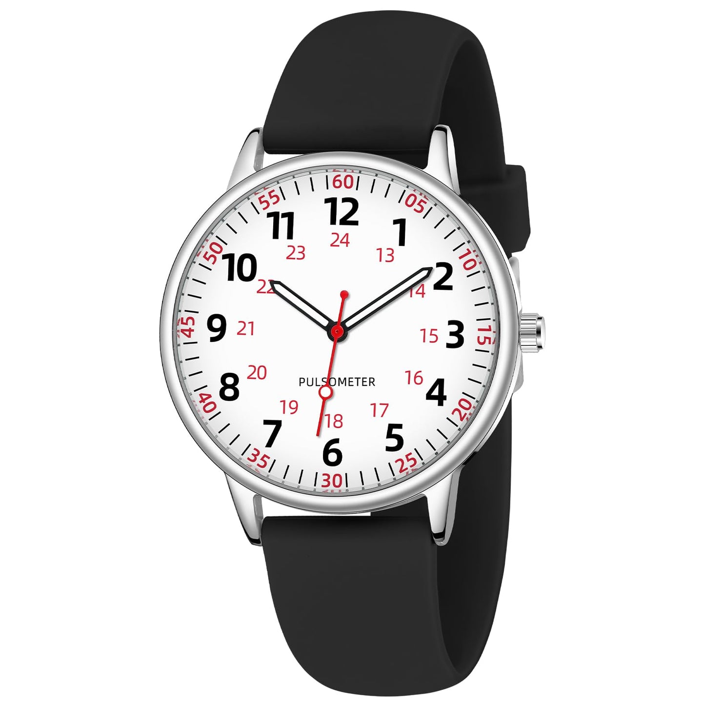 TWOPTION Nurse Watch for Women Waterproof Analog Silicone Watch with Second Hand Nursing Easy Read Dial Nurse Watches(Black)