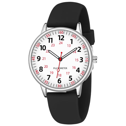 TWOPTION Nurse Watch for Women Waterproof Analog Silicone Watch with Second Hand Nursing Easy Read Dial Nurse Watches(Black)