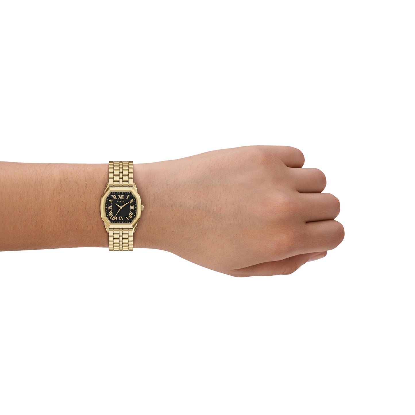 Fossil Women's Watch, Harlow Three-Hand Gold and Black Stainless Steel Bracelet Watch for Women