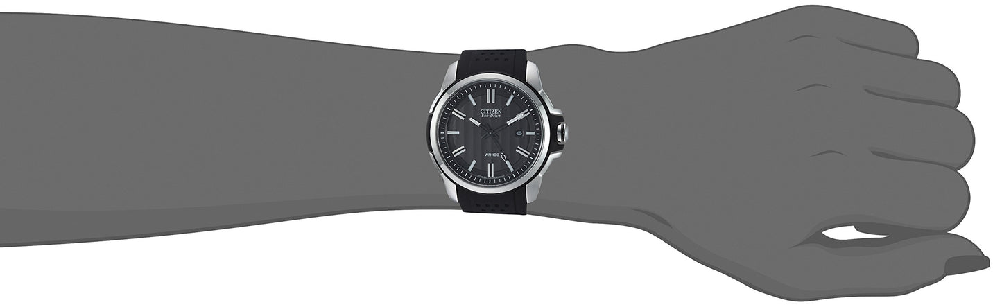 Citizen Men's Eco-Drive Weekender Watch in Stainless Steel with Black Polyurethane strap, Black Dial, 44mm (Model: AW1150-07E)