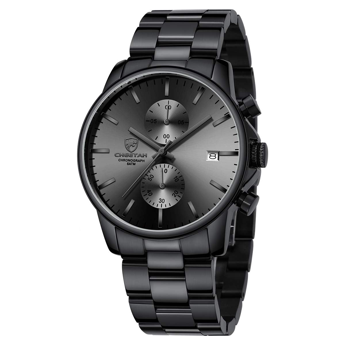 GOLDEN HOUR Men's Watches with Stainless Steel and Metal Casual Waterproof Chronograph Quartz Watch, Auto Date in Grey Hands