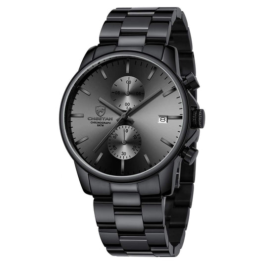 GOLDEN HOUR Men's Watches with Stainless Steel and Metal Casual Waterproof Chronograph Quartz Watch, Auto Date in Grey Hands