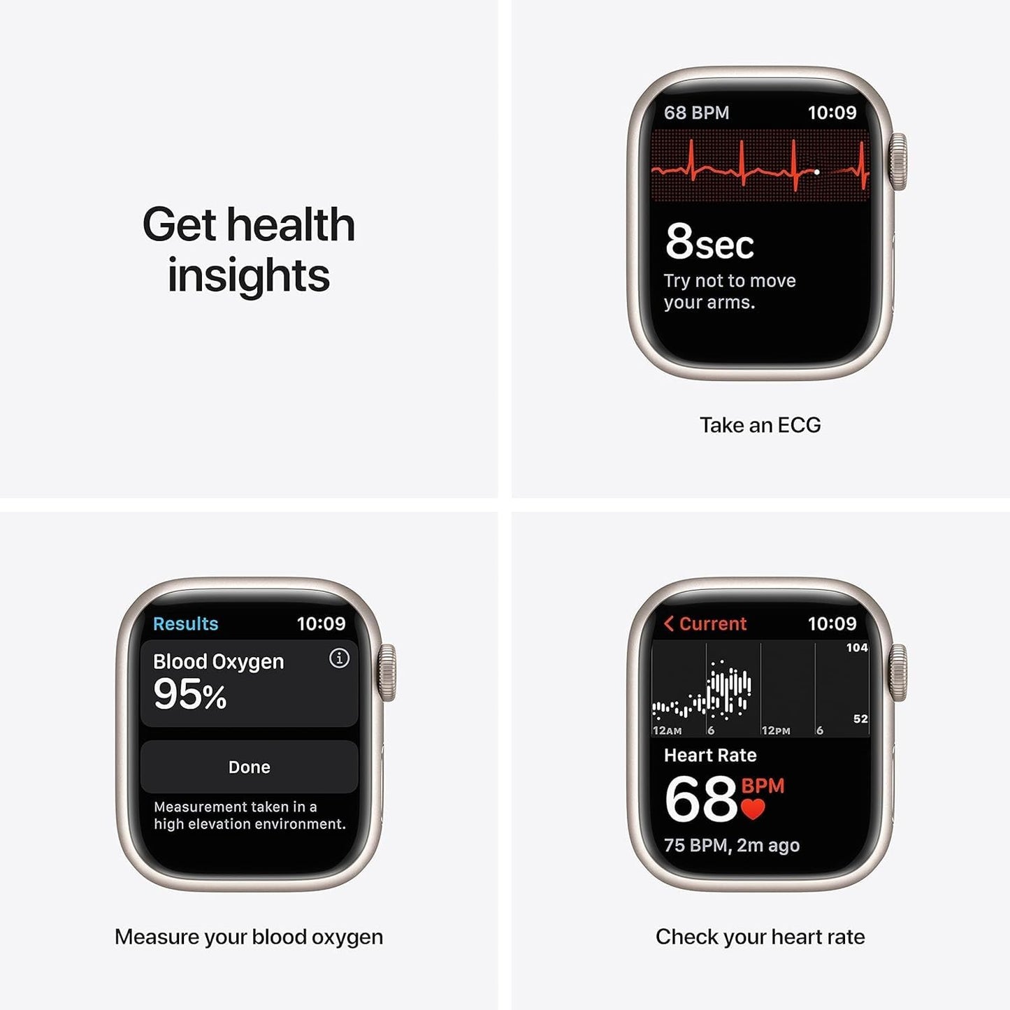 Apple Watch Series 7 (GPS, 41mm) Starlight Aluminum Case with Starlight Sport Band, Regular (Renewed)