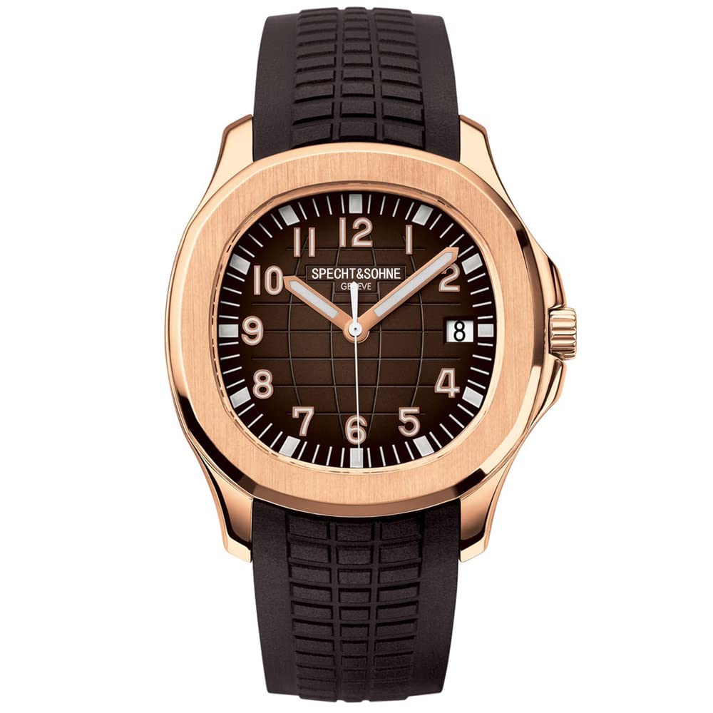 Specht & Söhne Watches for Men Japan Miyota 8215 Movement Watch Sport Movt Classic Automatic Mechanical Mens Wristwatch Rubber Strap Waterproof 40MM (Rose Gold)