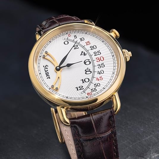 Stauer 1920s Men’s Retrograde Watch with Leather Band - Art Deco Jewelry for Men – Vintage Watch with Brown Leather Watch Band & Unique Retrograde Indicators