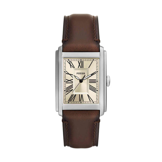 Fossil Men's Watch, Carraway Quartz Stainless Steel Three-Hand Leather Watch for Men, Color: Silver, Brown