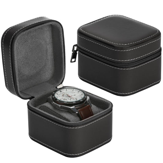 BAOPEND Single Watch Box, Small Watch Travel Cases for Men Women, Portable Zipper Wristwatches Storage Holder Boxes with Removable Pillow (Black)