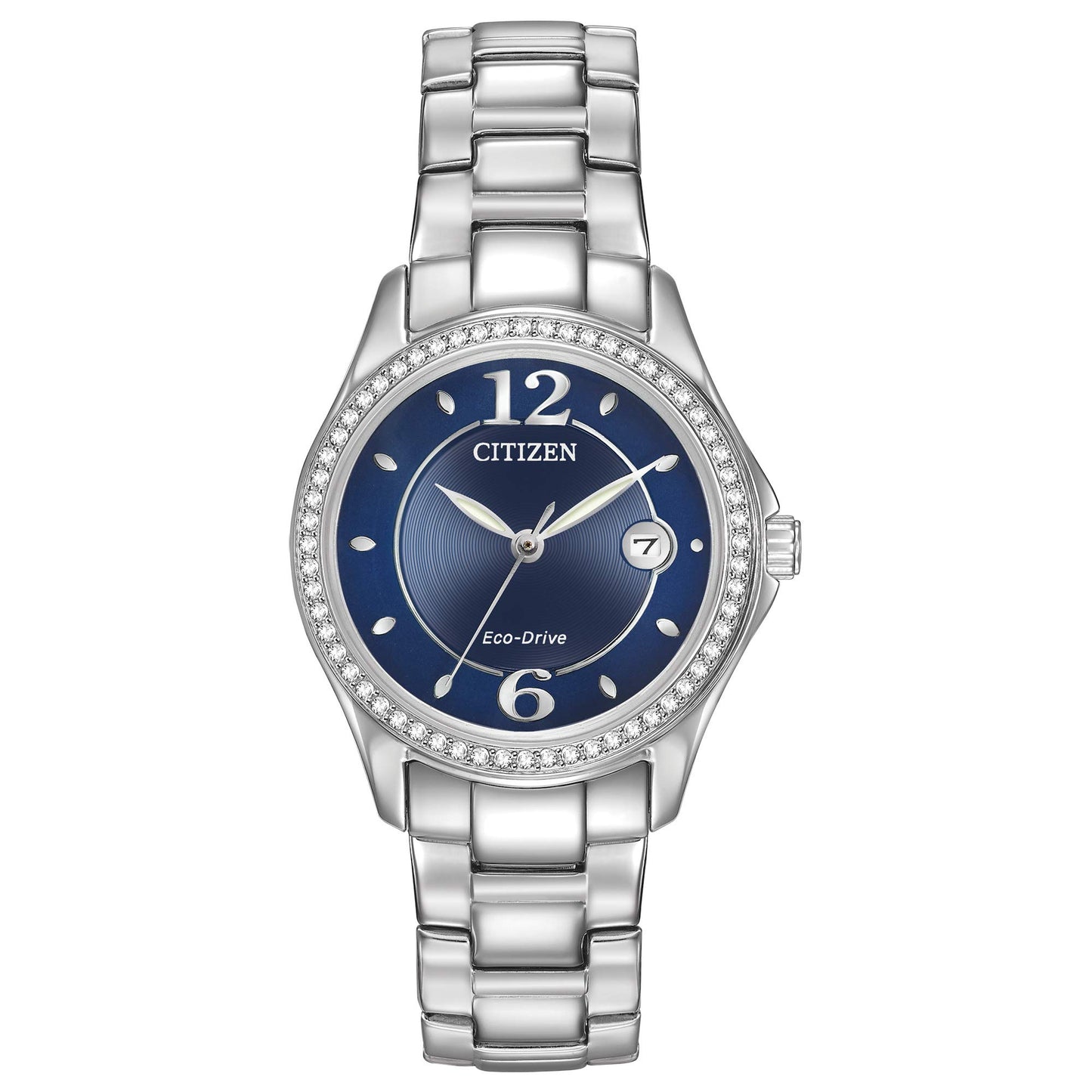 Citizen Women's Eco-Drive Dress Classic Crystal Watch in Stainless Steel, Blue Dial (Model: FE1140-86L)