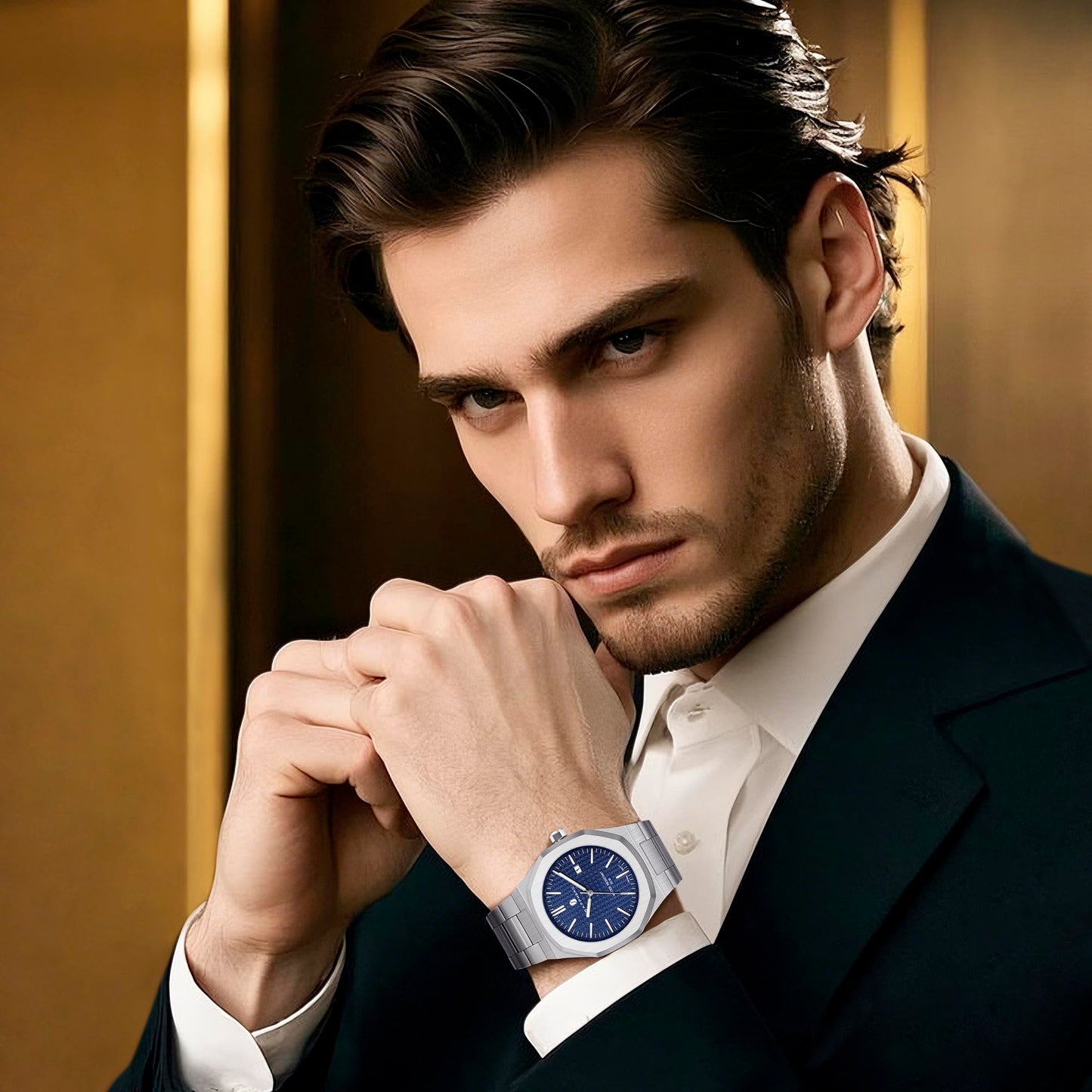 SAPPHERO Mens Watches Octagonal Stainless Steel Quartz Fashion Business Men's Watch 50 Meter Water Resistant Analog Movement Multifunction Dials Classic Gifts for Men