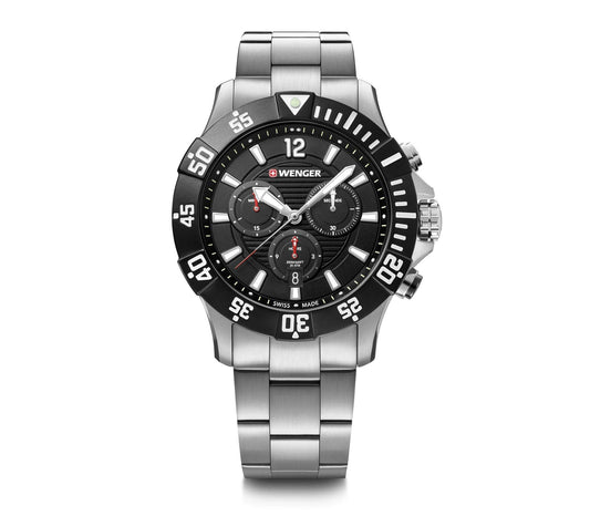 Wenger Seaforce Watch Black Dial, Stainless Steel Bracelet (01.0643.117)