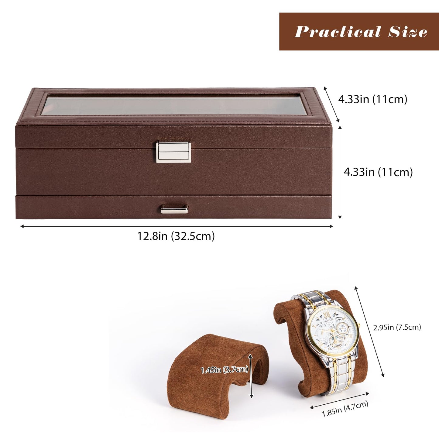 ProCase Watch Box, 6 Slot Watches Display Case with Drawer, Mens Watch Case with Glass Lid, 2-Layer Mens Jewelry Organizer Storage Holder, Birthday Valentine Gifts for Men -6 Slot, Espresso