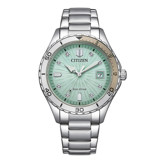 Citizen Women's Eco-Drive Crystal Weekender Sport Casual, Silver-Tone Stainless Steel Bracelet Watch, Light Blue Dial (Model: FE6170-88L)