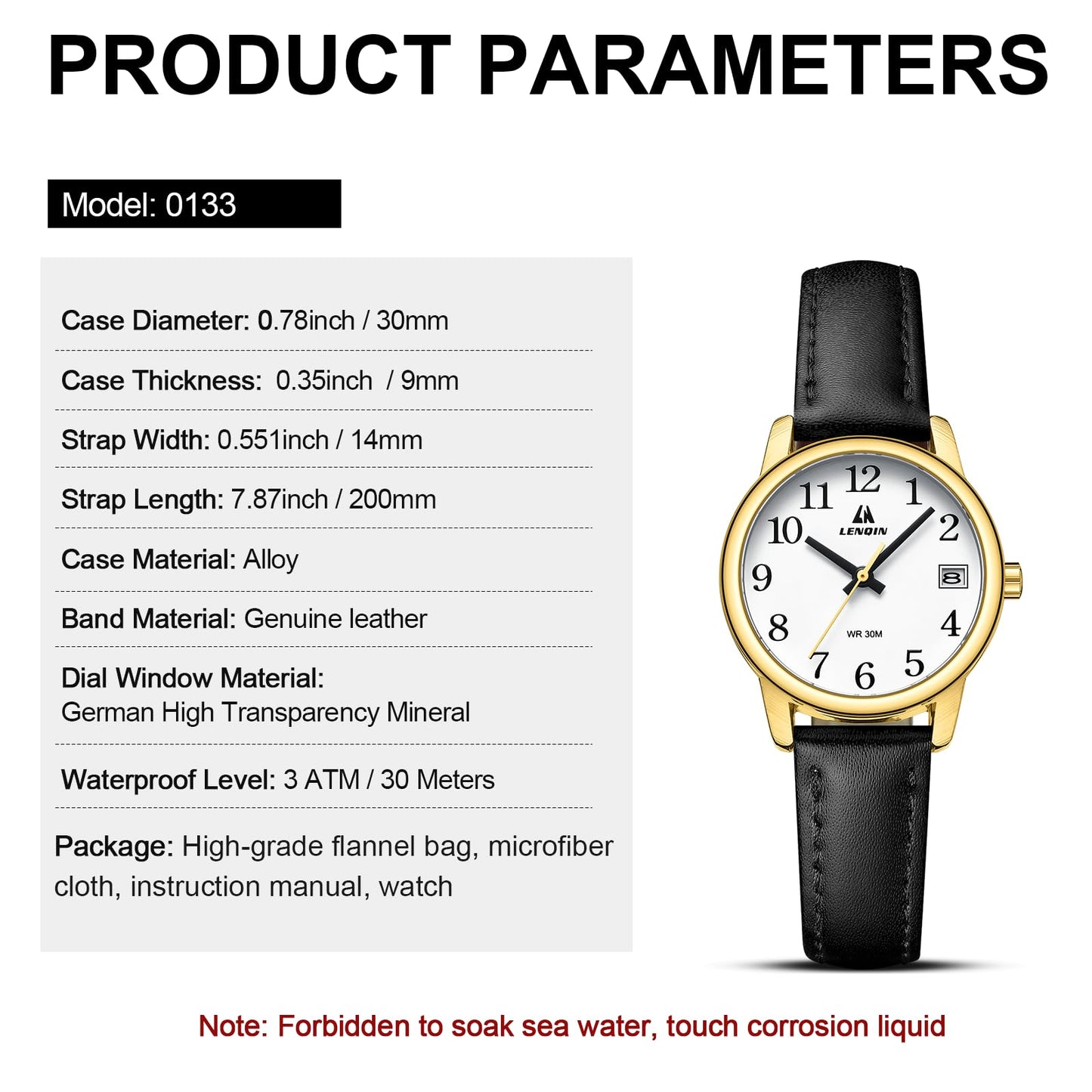 LN LENQIN Womens Watch Analog Quartz Waterproof Ladies Watches for Women Easy Read Women's Wrist Watches with Leather Strap Luminous Dial