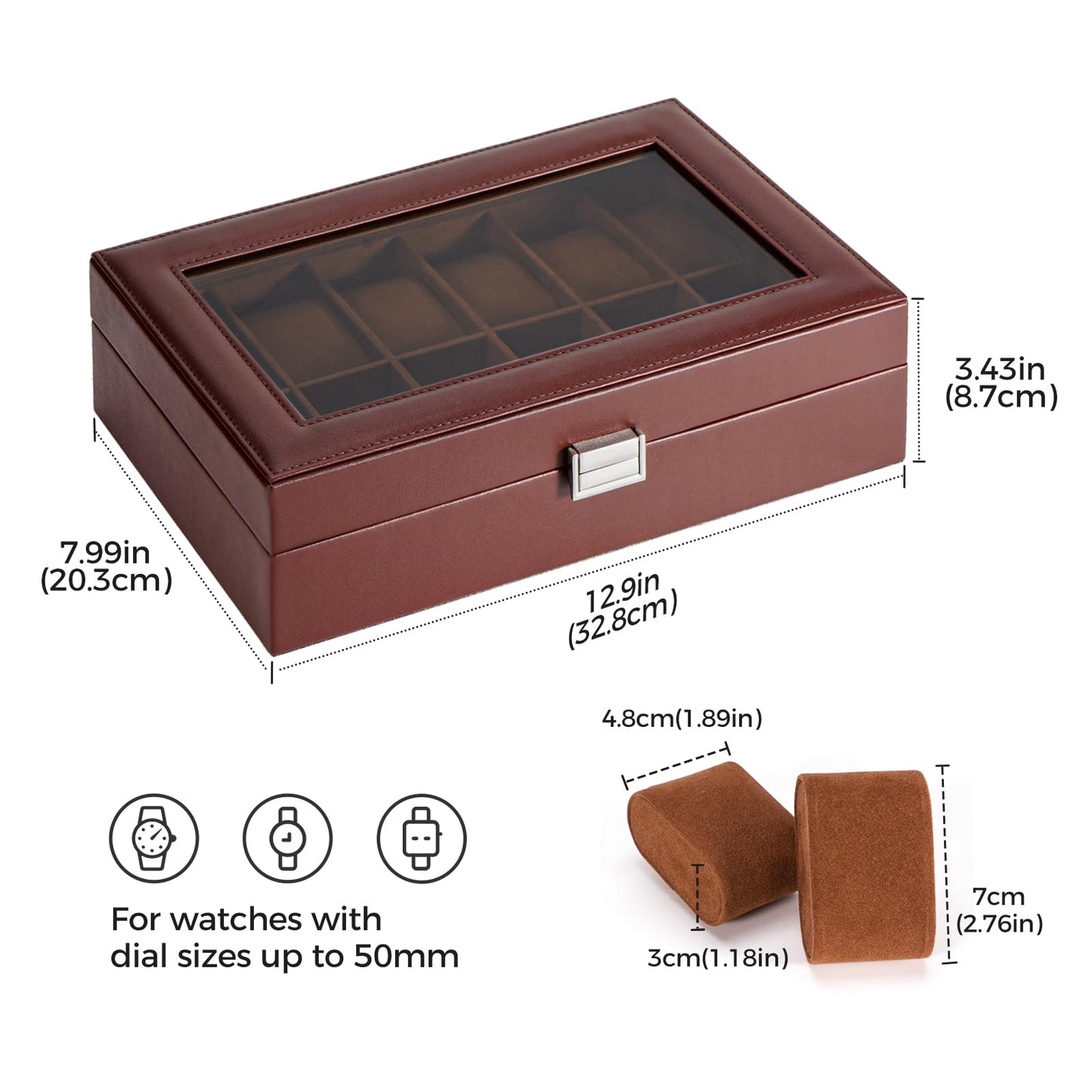 ProCase Watch Box Organizer, 12 Slot Watch Display Case With Glass Lid, Watch Storage Holder Mens Watch Case, Anniversary Birthday Valentine Gifts for Men Women -12 Slot, Brown