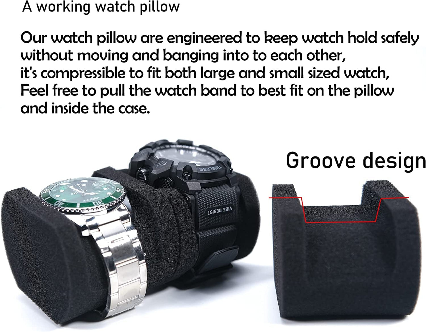 AUKURA 3 Slot Hard Watch Travel Case, Watch Roll Case Storage and Organizer for Men and Women, with anti-move watch pillow (Black fabric 3Slots)