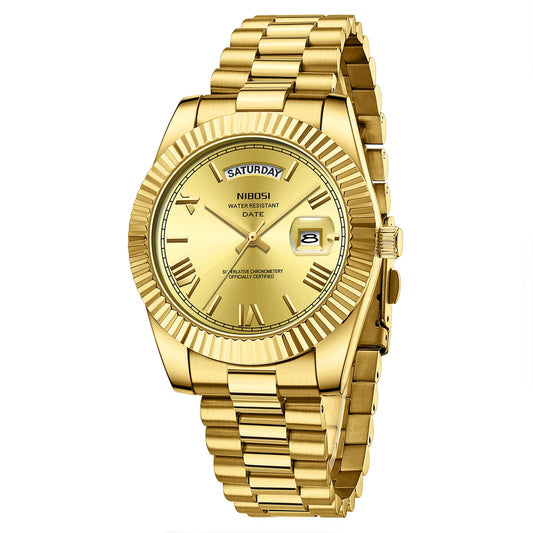 NIBOSI Men Watches Analog Quartz Stainless Steel Gold Watches for Men Waterproof Business Classic Desiger Wrist Watch with Day Date