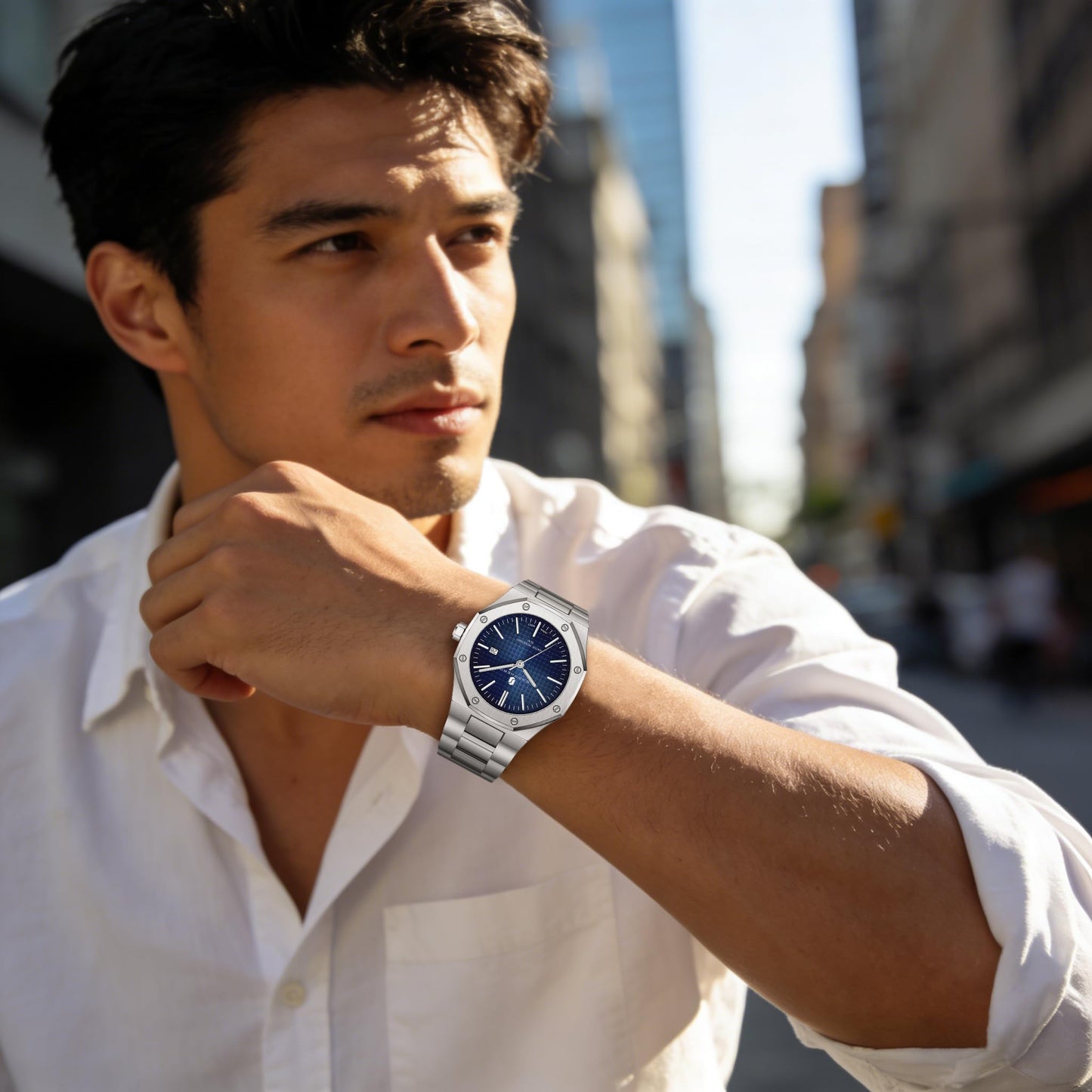 SAPPHERO Watch for Men Silver Stainless Steel Mens Watches 50M Waterproof Analog Quartz Movement Wrist Watch Gifts for Men