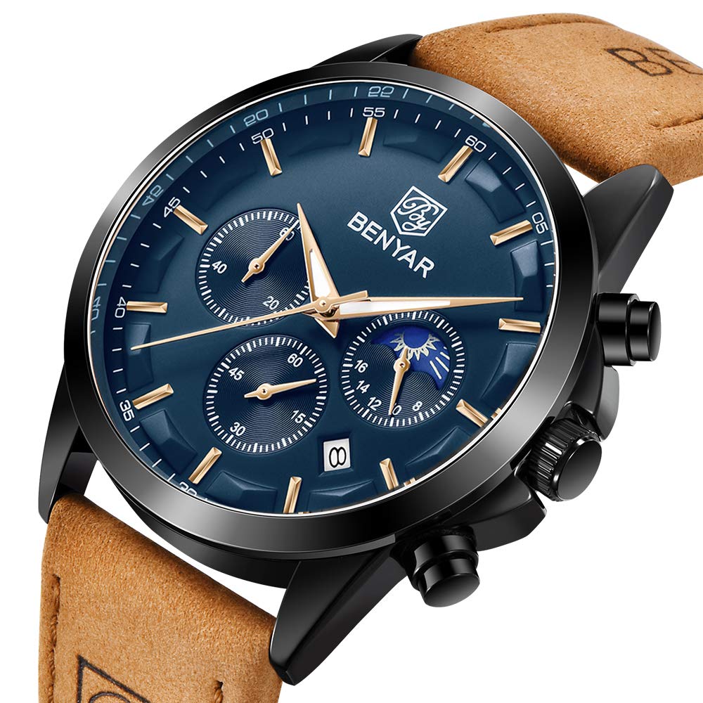 by BENYAR Watch for Men Chronograph Waterproof Men's Wrist Watches Business Work Casual Watch Elegant Gifts for Men