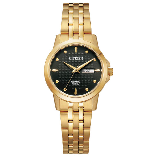 Citizen Quartz Womens Watch, Black Dial, Stainless Steel, Classic, Gold
