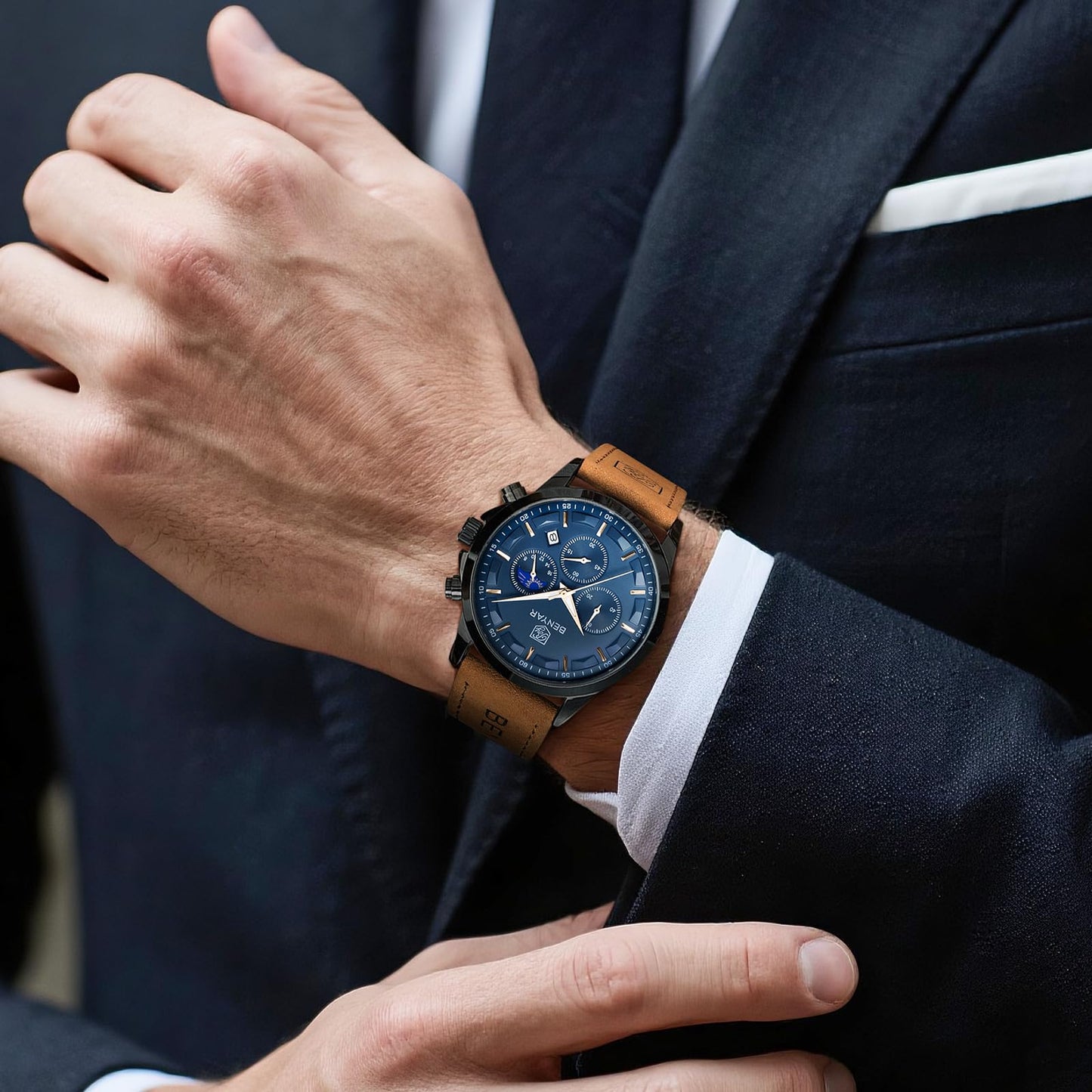 by BENYAR Watch for Men Chronograph Waterproof Men's Wrist Watches Business Work Casual Watch Elegant Gifts for Men