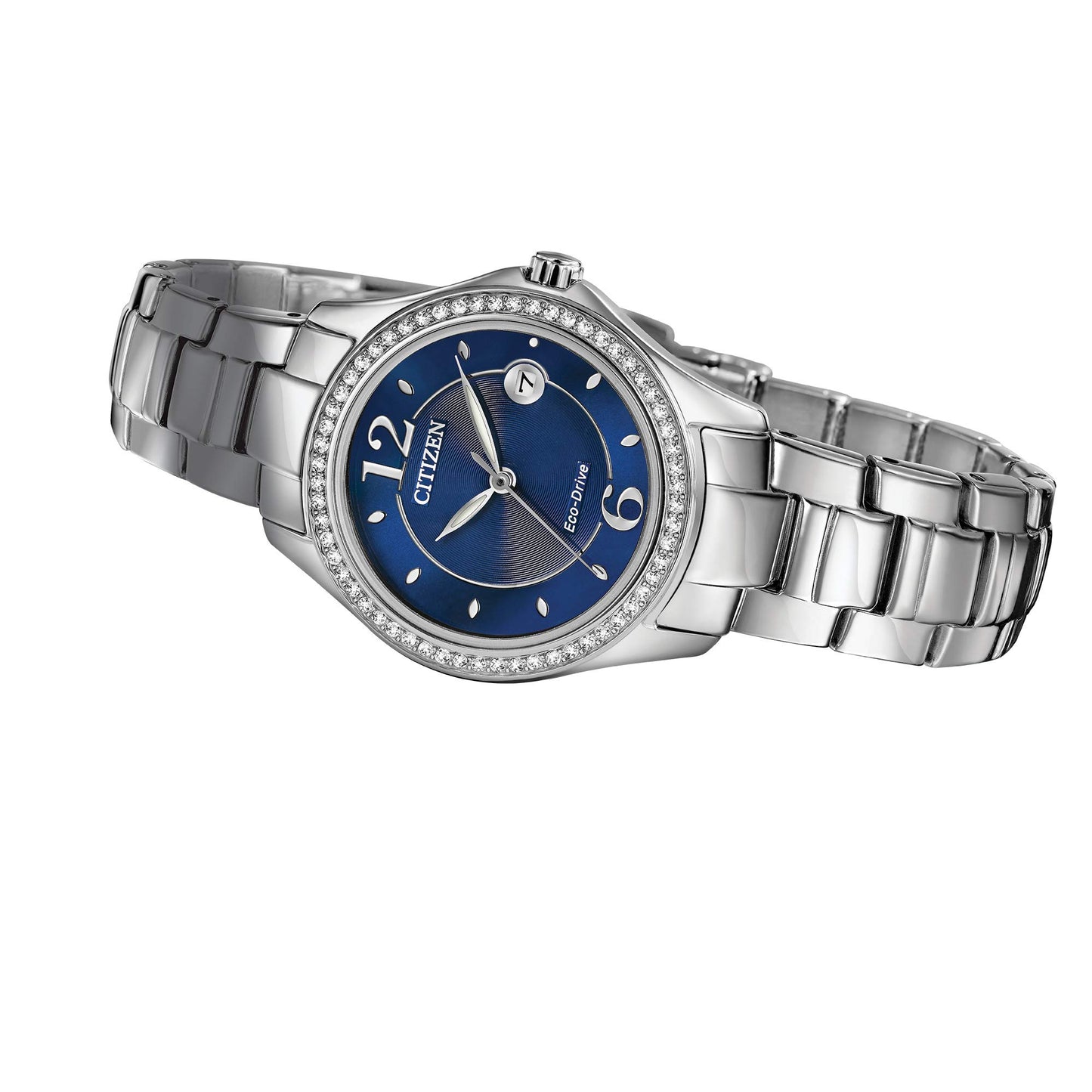 Citizen Women's Eco-Drive Dress Classic Crystal Watch in Stainless Steel, Blue Dial (Model: FE1140-86L)