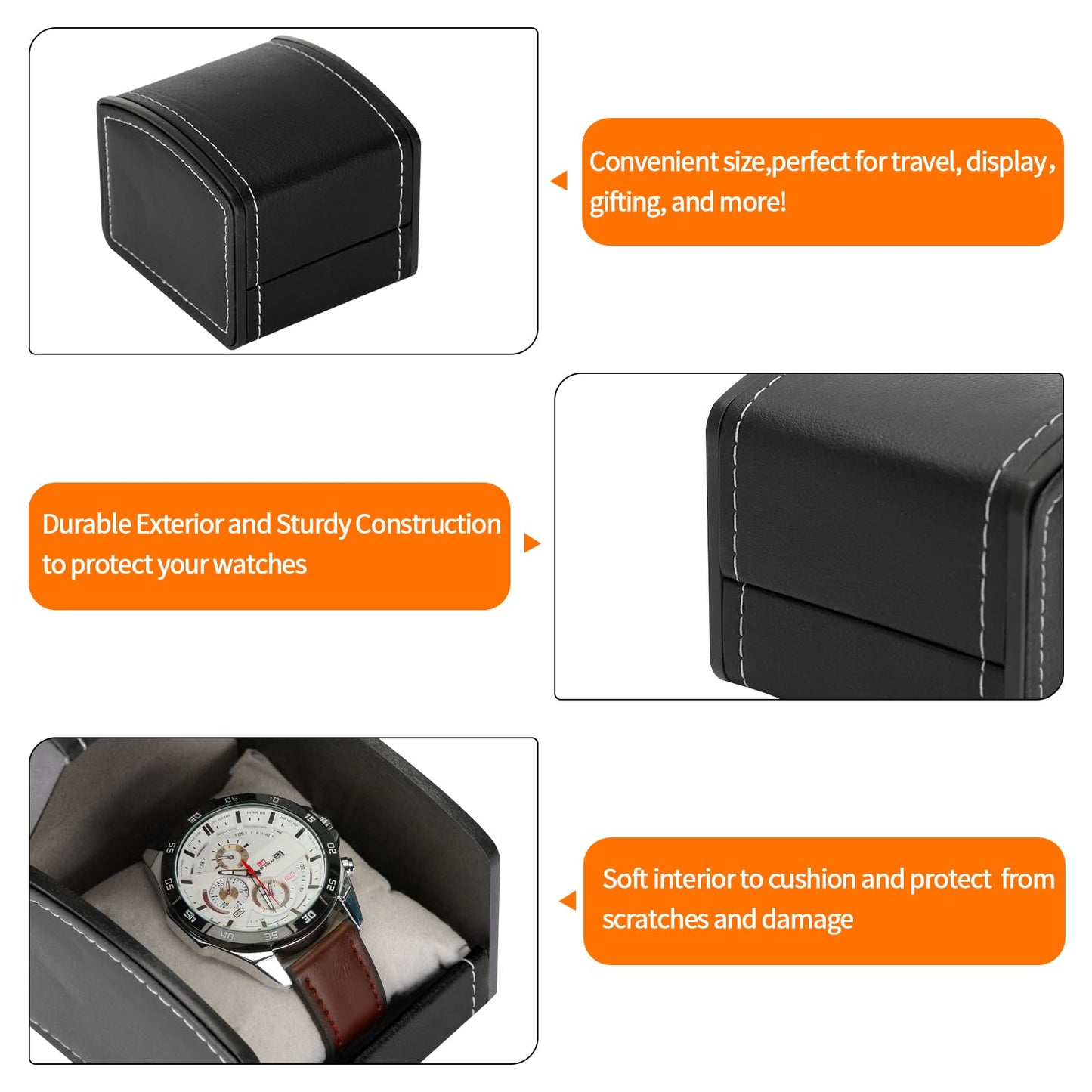BAOPEND Luxury Single Watch Gift Box with Removable Pillow, PU Leather Single Watch Case Wristwatch Jewelry Storage Display Holder Cases for Men and Women (Black)