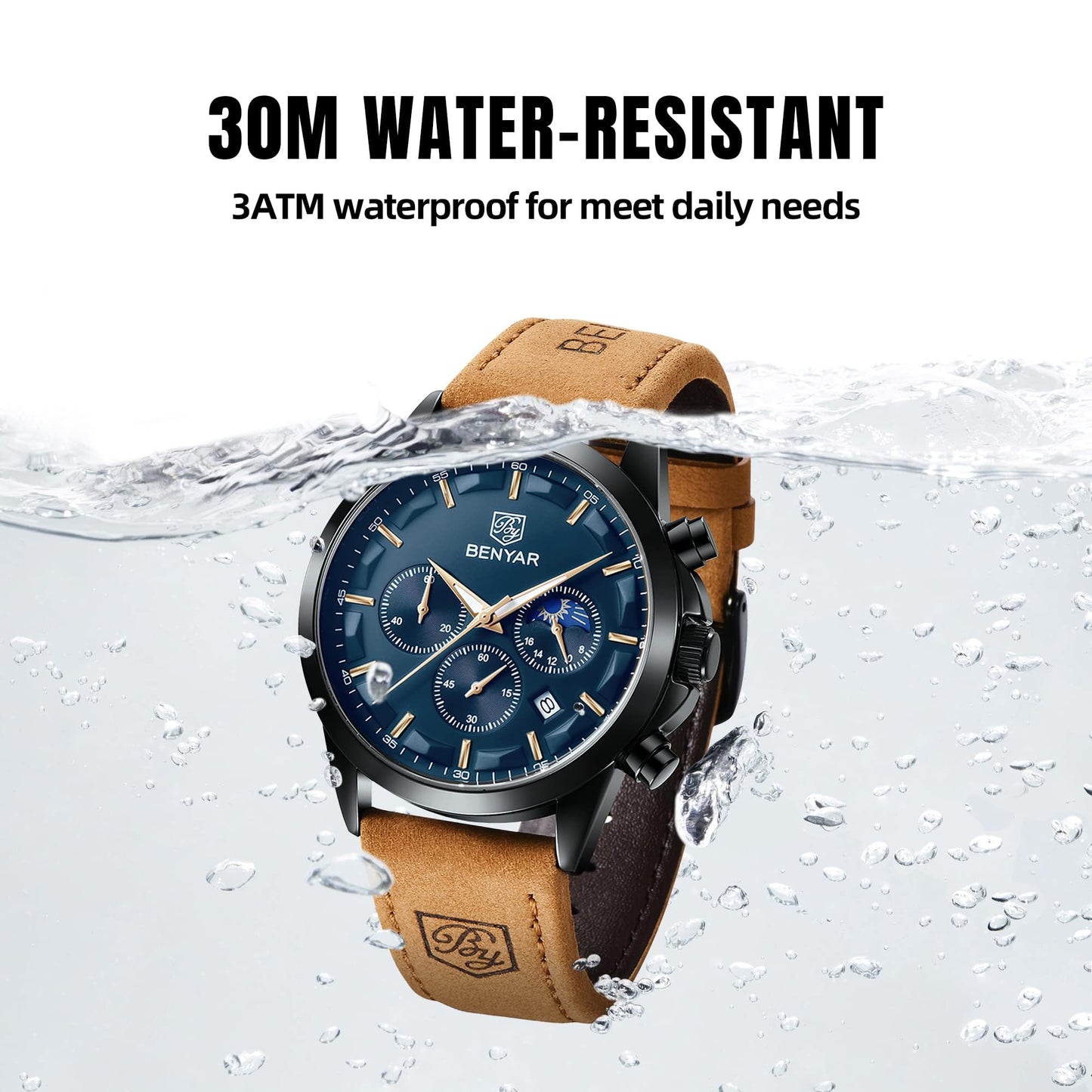 by BENYAR Watch for Men Chronograph Waterproof Men's Wrist Watches Business Work Casual Watch Elegant Gifts for Men