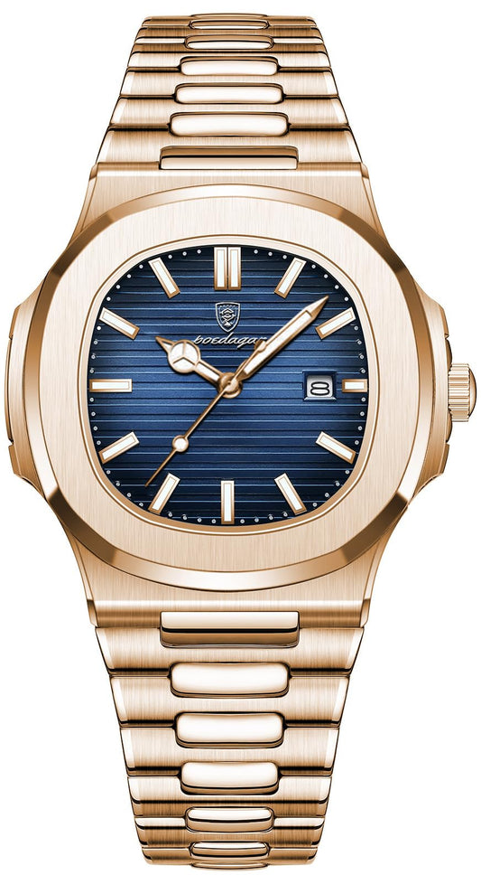 BESTKANG Men Quartz Movement Watch，Waterproof Luminous Men's Watch, Stainless Steel Strap Business Watches (Rose Gold)