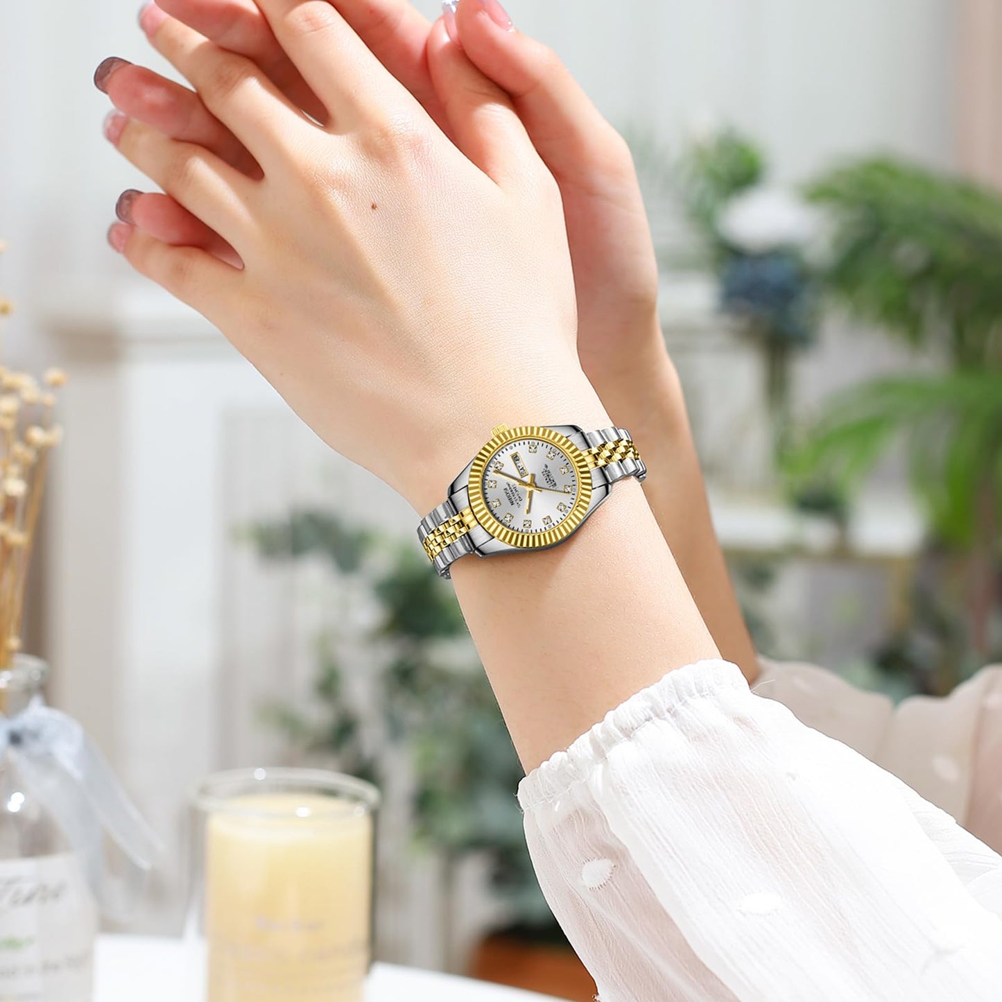 NIBOSI Watches for Women Analog Quartz Stainless Steel Dial Gold Silver Two Tone Bracelet with Day Date Luminous Waterproof Dainty Classic Luxury Diamond Elegant Dress Women's Watch for Small Wrists