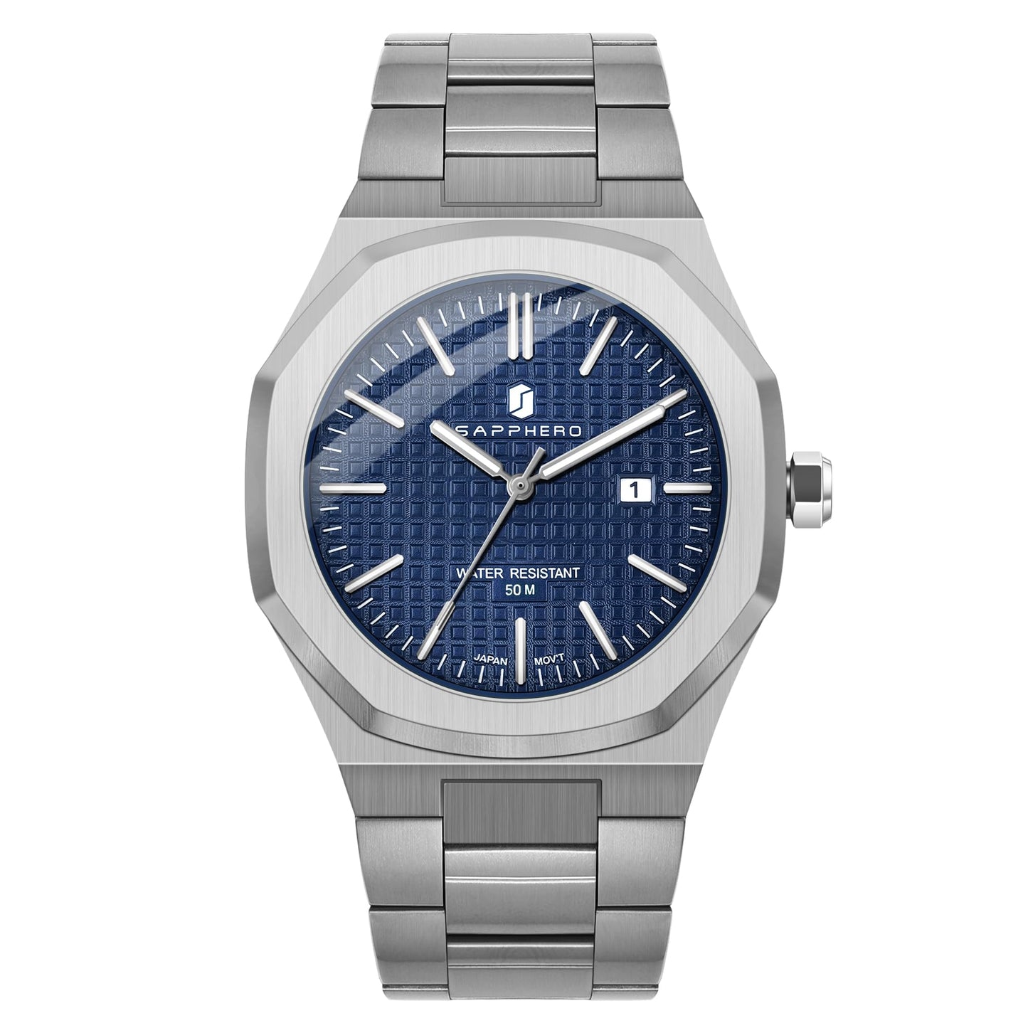 SAPPHERO Mens Watches Octagonal Stainless Steel Quartz Fashion Business Men's Watch 50 Meter Water Resistant Analog Movement Multifunction Dials Classic Gifts for Men