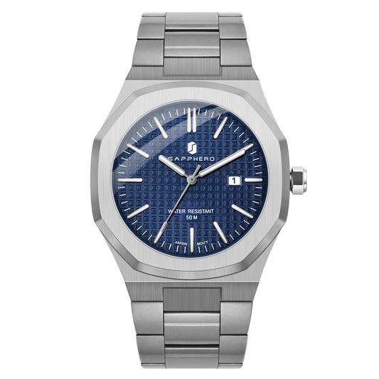 SAPPHERO Mens Watches Octagonal Stainless Steel Quartz Fashion Business Men's Watch 50 Meter Water Resistant Analog Movement Multifunction Dials Classic Gifts for Men