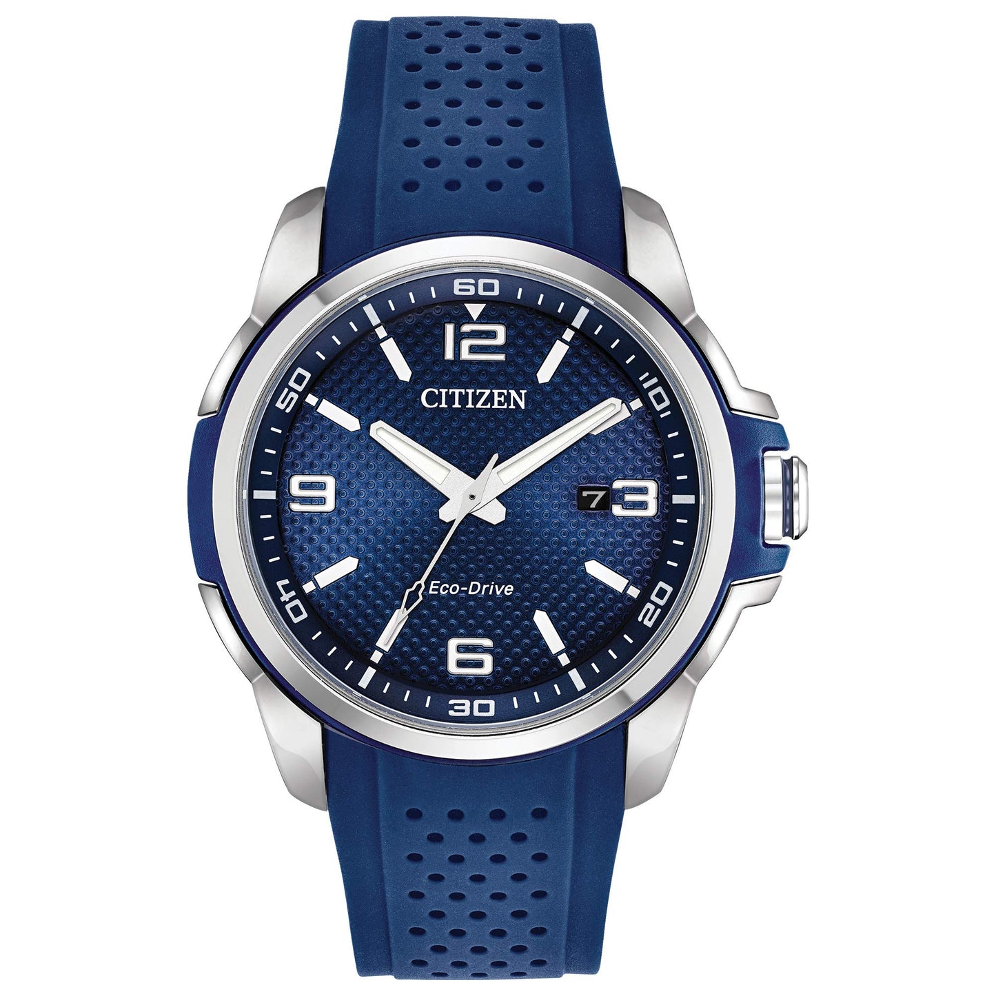 Citizen Men's Eco-Drive Weekender Watch in Stainless Steel with Blue Polyurethane Strap, Blue Dial (Model: AW1158-05L)