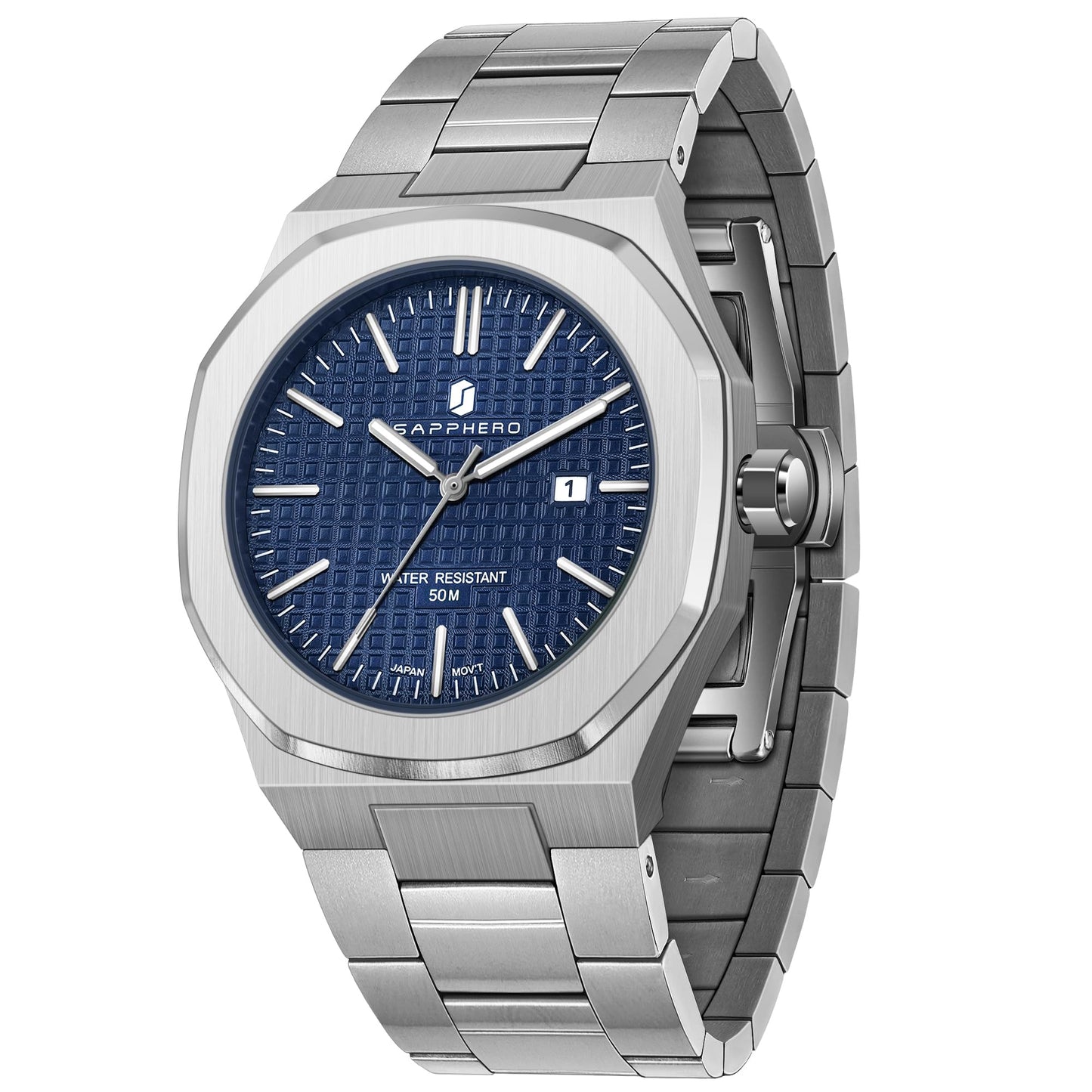 SAPPHERO Mens Watches Octagonal Stainless Steel Quartz Fashion Business Men's Watch 50 Meter Water Resistant Analog Movement Multifunction Dials Classic Gifts for Men