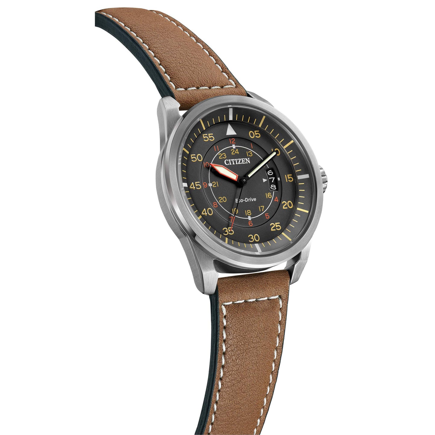 Citizen Men’s Eco-Drive 3-Hand Date Avion Watch with Leather Strap (Style: AW1361:10H)