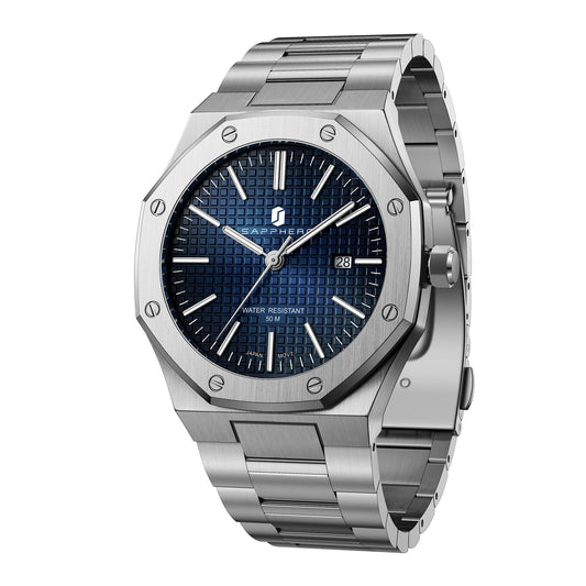 SAPPHERO Watch for Men Silver Stainless Steel Mens Watches 50M Waterproof Analog Quartz Movement Wrist Watch Gifts for Men