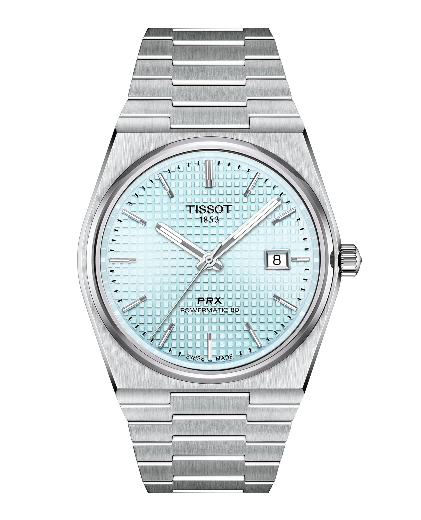 Tissot PRX Powermatic 80 316L Stainless Steel case, Swiss Automatic Watch for Men & Women, Ice Blue Dial, Stainless Steel, (T1374071135100)