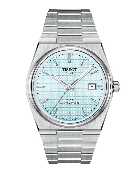 Tissot PRX Powermatic 80 316L Stainless Steel case, Swiss Automatic Watch for Men & Women, Ice Blue Dial, Stainless Steel, (T1374071135100)