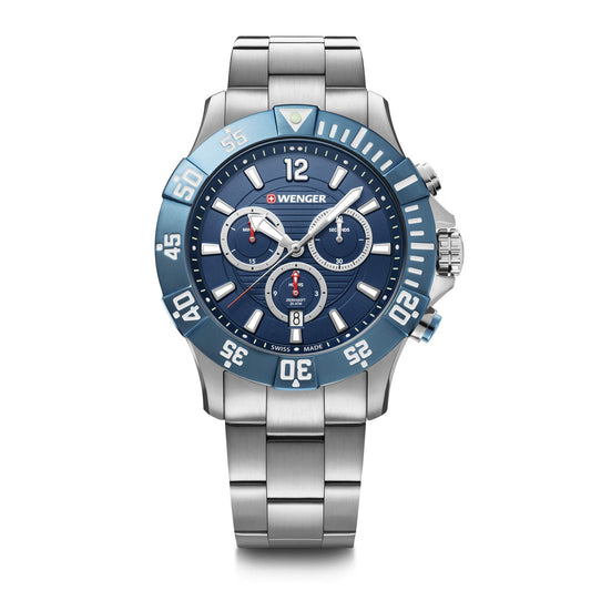 Wenger 01.0643.119 Seaforce Watch Blue Dial with Silver Stainless Steel Bracelet 43 mm