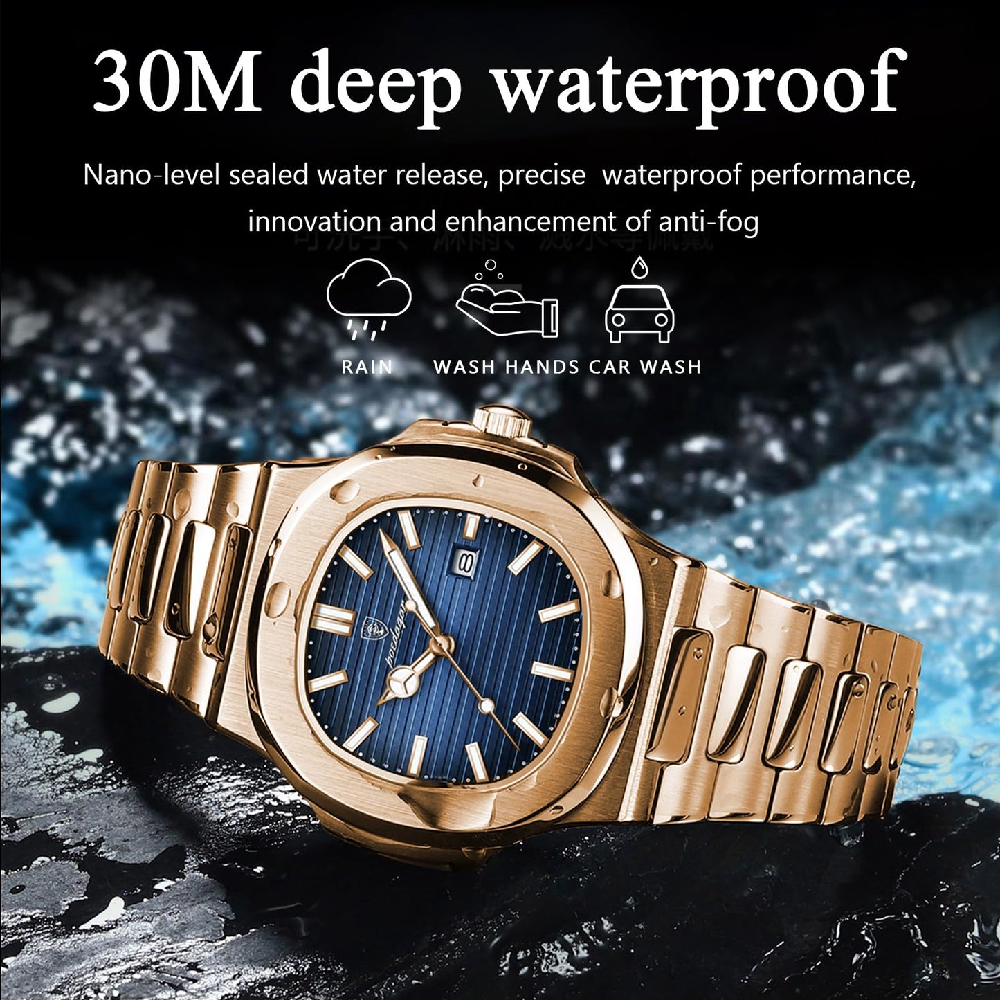 BESTKANG Men Quartz Movement Watch，Waterproof Luminous Men's Watch, Stainless Steel Strap Business Watches (Rose Gold)