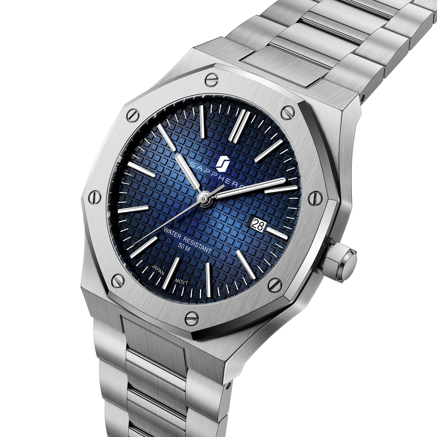 SAPPHERO Watch for Men Silver Stainless Steel Mens Watches 50M Waterproof Analog Quartz Movement Wrist Watch Gifts for Men