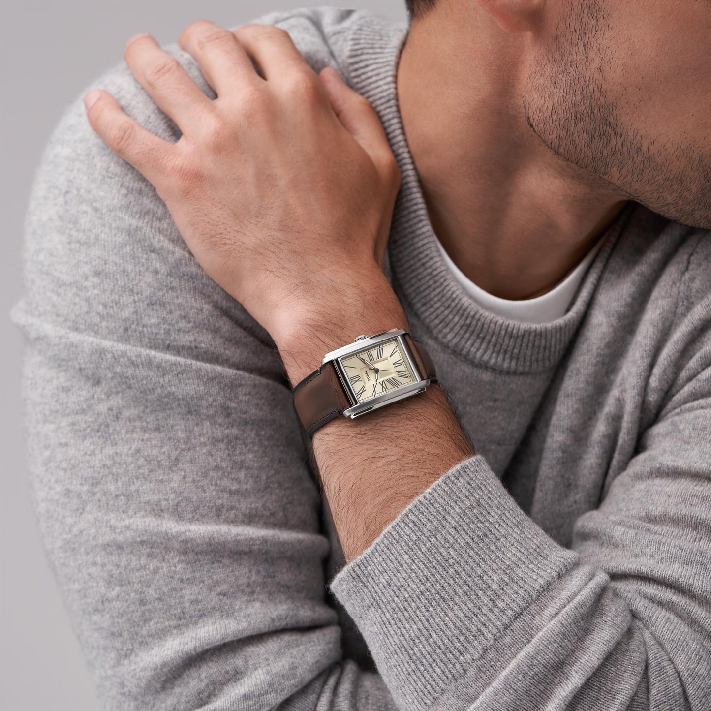 Fossil Men's Watch, Carraway Quartz Stainless Steel Three-Hand Leather Watch for Men, Color: Silver, Brown