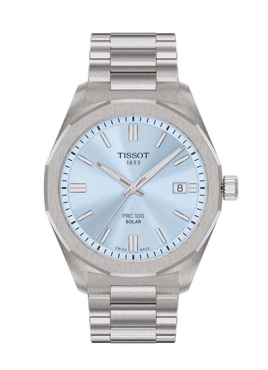 Tissot PRC 100 Solar 39mm, Swiss Solar Quartz Watch for Men, Stainless Steel Case, Blue Dial, T1514221135100